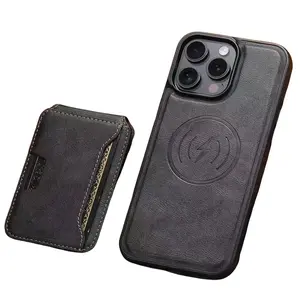 Premium Genuine Leather Full Coverage Shockproof Case for iPhone 17 Pro Max / 16 Pro Max / 15 / 14 / 13, MagSafe Compatible with Card Holder & Kickstand, Silicone Lined Luxury Leather Texture Protective Cover