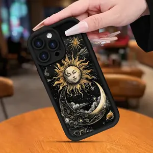 Phone Case: A Creatively Designed Black TPU High-bamboo Drop-proof Phone Case with a Sun and Moon Pattern, Suitable for iPhone 17 E Air Pro ProMax iPhone16 15 14 Plus 13 12 Mini 11 X XS XR. Ideal as a Gift for Your Girlfriend