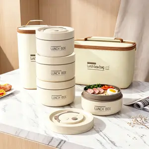 Travel Picnic Lunch Box Student Exclusive Portable Food Container, Consistent 1-2 Hour Heat Preservation, Trendy Beige Exterior Finish