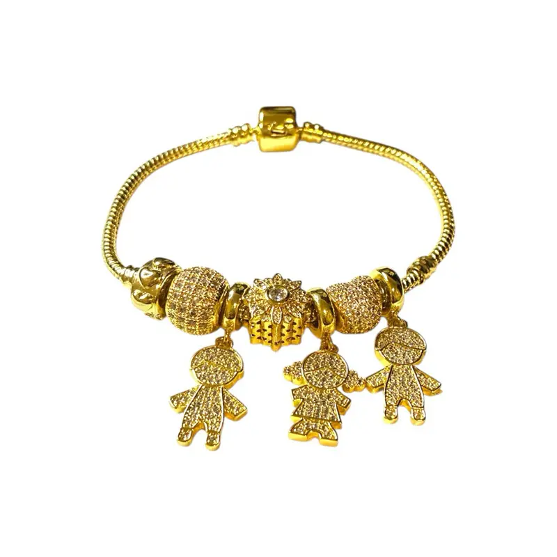 Gold Filled 14K High Quality Bracelet (Pan) with  two Boys and One Girl Size 8”