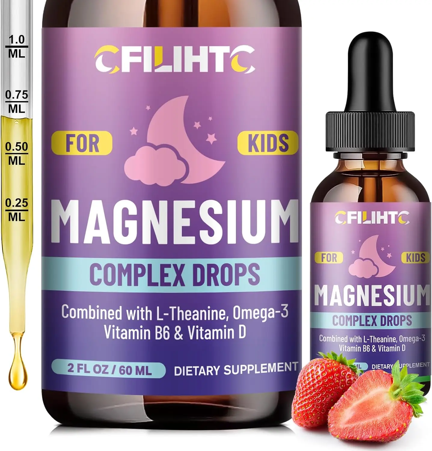ids Magnesium Liquid Drops-Magnesium Glycinate Liquid for Kids Supplement-w/L-theanine, Omega-3, Vitamin B6, D3 - for Sleep, Relaxation, Brain, Bones - 2 Fl Oz Children's Calm, Strawberry Flavor magnesium complex