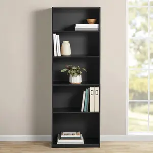 5-Shelf Bookcase with Adjustable Shelves, True Black Oak 5-Shelf Bookcase with Adjustable Shelves, True Black Oak