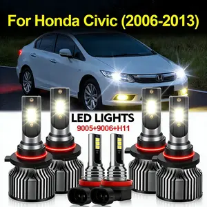 Honda Civic 2006-2013 LED Headlight Bulbs 9005+9006+H11 6PCS 300% Brighter Than Halogen 10000 Lumens 6500K All-in-One Conversion Kit for Cars & Trucks