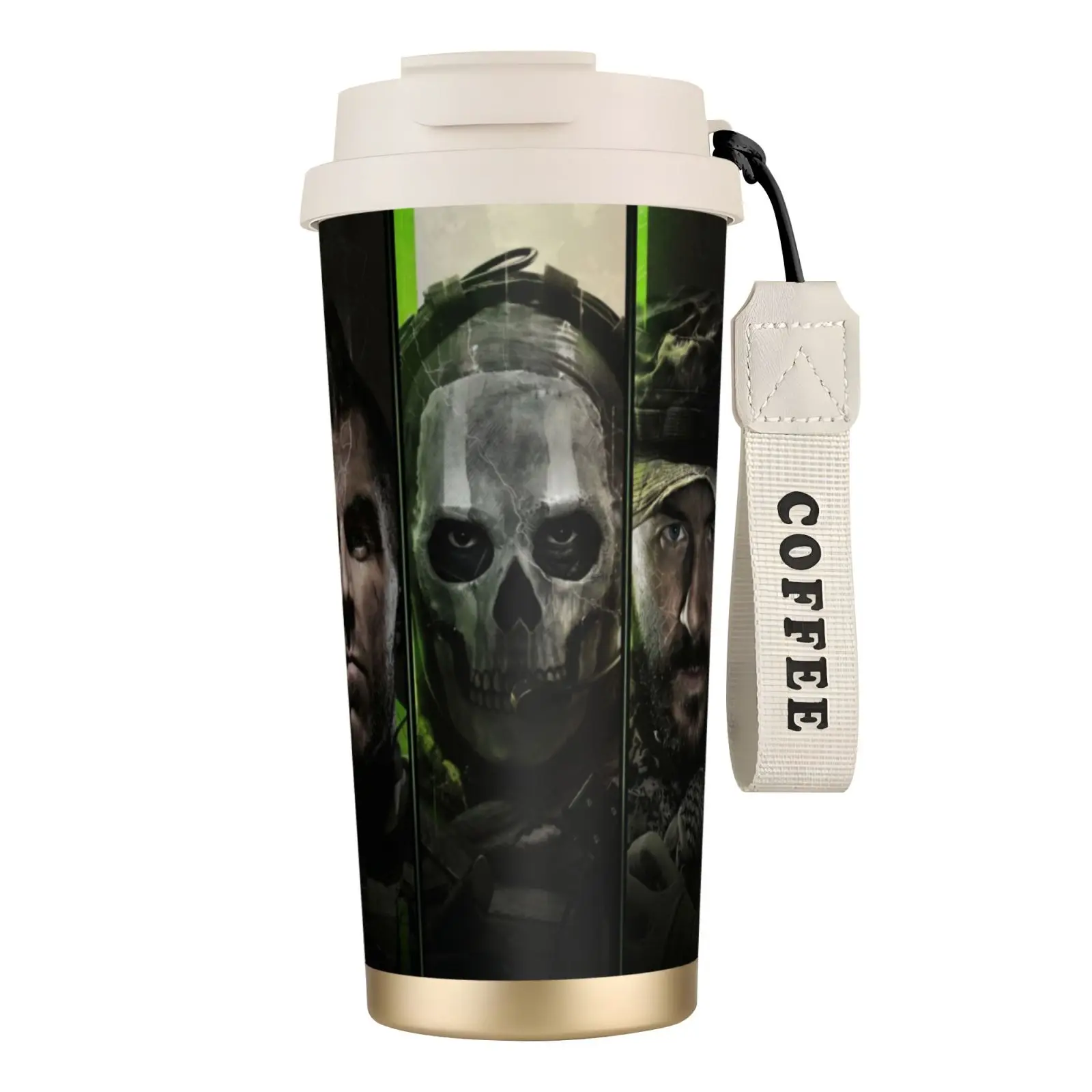 Call of Duty Warzone 500ml Minimalist Stainless Steel Temperature-Control Water Bottle - Insulated Tumbler, Double-Wall, Leak-Free, Dual-Drink Function, Lid, Strap, Portable for Gamers, Adults, Outdoor Use (Colder Hotter Longer Design)