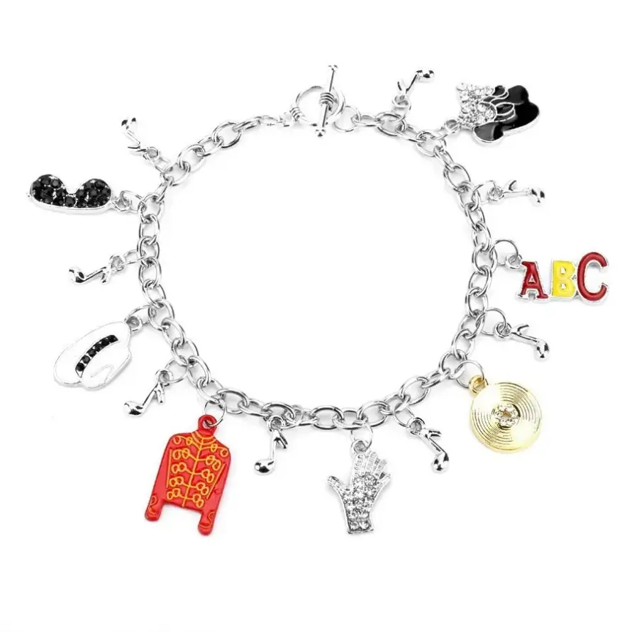 2-Piece Charm Bracelet Set, Collectible Link Chain Friendship Jewelry for Daily Wear, King of Pop MJ Inspired Fan Gift with Hat & Glove Charms, Michael Jackson, Bracelet Jewelry, Collectibles, Metal Coating, Double Set, Unisex, Birthday, Celebrities, Matc