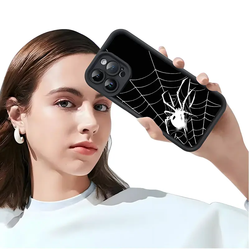 Gothic White Spider Web Dark Aesthetic Phone Case For iphone 17 16 15 14 13 12 11 X XS PRO PLUS MAX AIR Transparent Tpu Soft Shell Smartphone Wild Pattern High-end Fashion Ideal Birthday Gift Tough Artistic Cat Tempered Screen Protector Q309, Accessories,