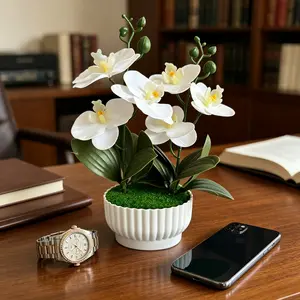 Elegant Artificial Orchid Potted Plant, Home Decor for Desk, TV Stand, Bedroom, Office, Wedding, Party, Thanksgiving, Graduation