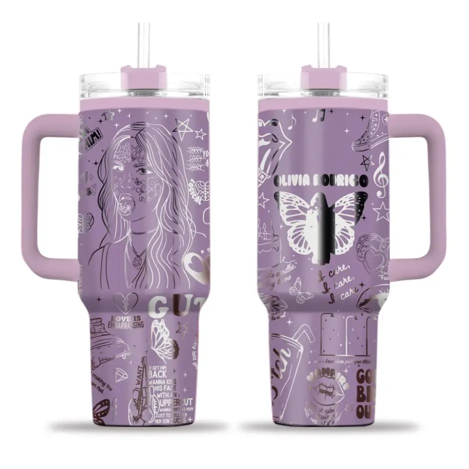 [0livia Rodrigos, GUTS World Tour, Pop Music] 0livia Rodrigs "GUTS World Tour" 40oz Stainless Steel Insulated Tumbler, Travel Mug with Handle and Straw, Pop Music Fan Merch Gift