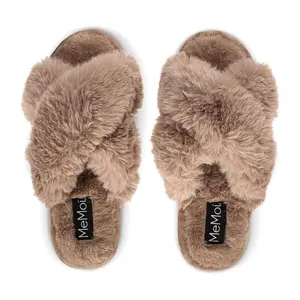 Memoi Beverly Faux Fur Open Toe Plush Slipper