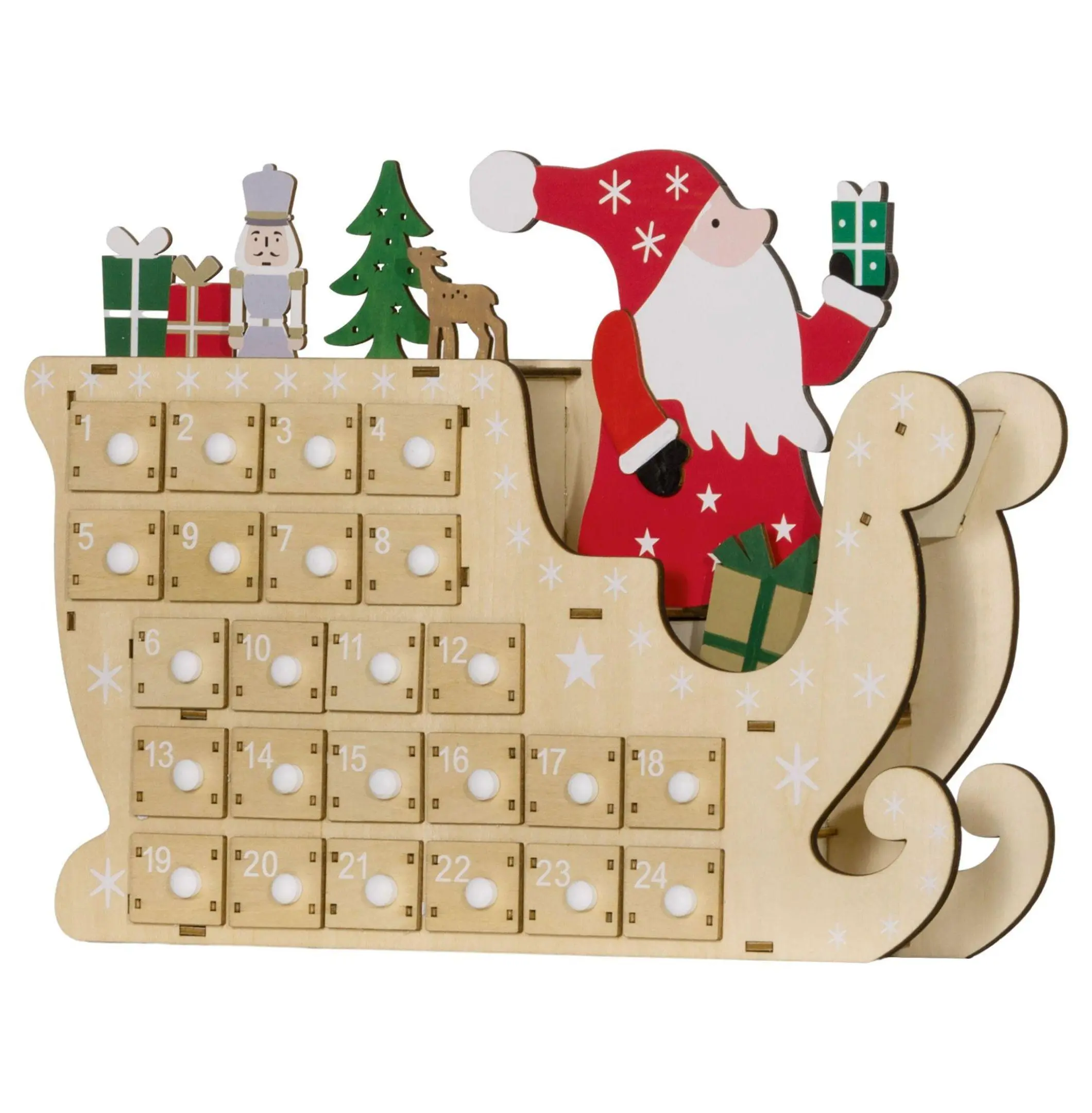 Magical Natural Wood 24-Drawer Christmas Advent Calendar - Reusable Festive Countdown Decor, Home Supplies Gift for Adults