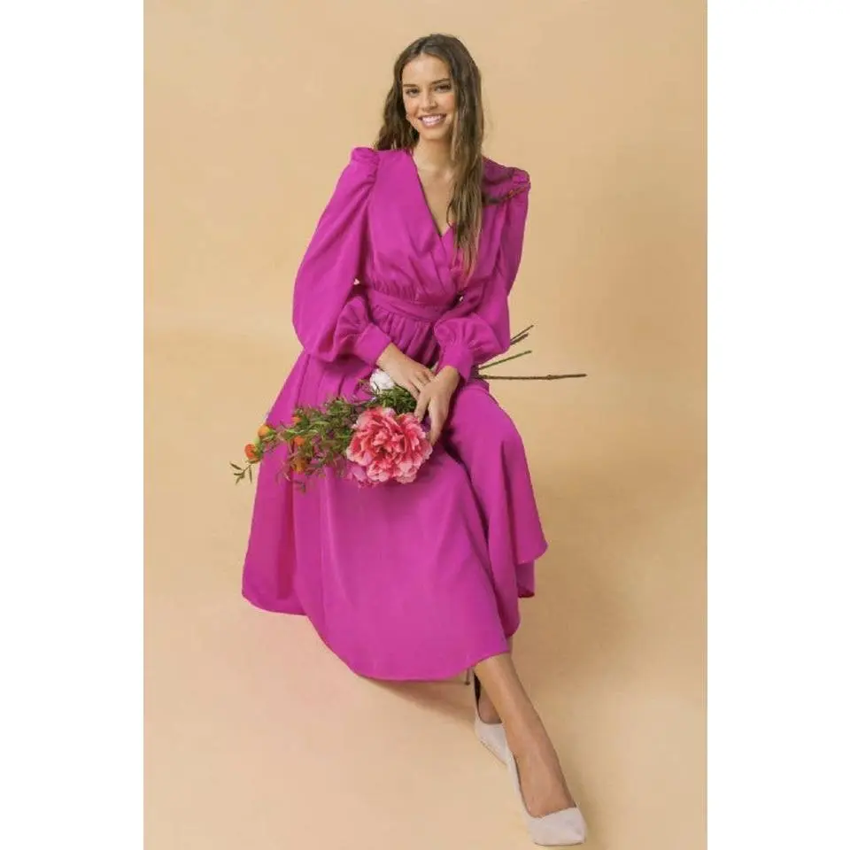 Solid Fuchsia Midi Dress, Sizes Small - Large