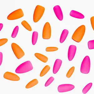 Lost Angels - Commitment Issues  Pink And Orange Matte Almond Medium Gel Press-On Extensions Vegan Cruelty Free Non Toxic With Adhesive Tabs And Nail Glue