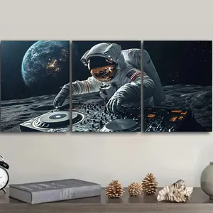 2D Flat, 3pcs Astronaut DJ Space Canvas Wall Art - Frameless Modern Wall Hanging Decor for Home, Office, Living Room, Home Decor
