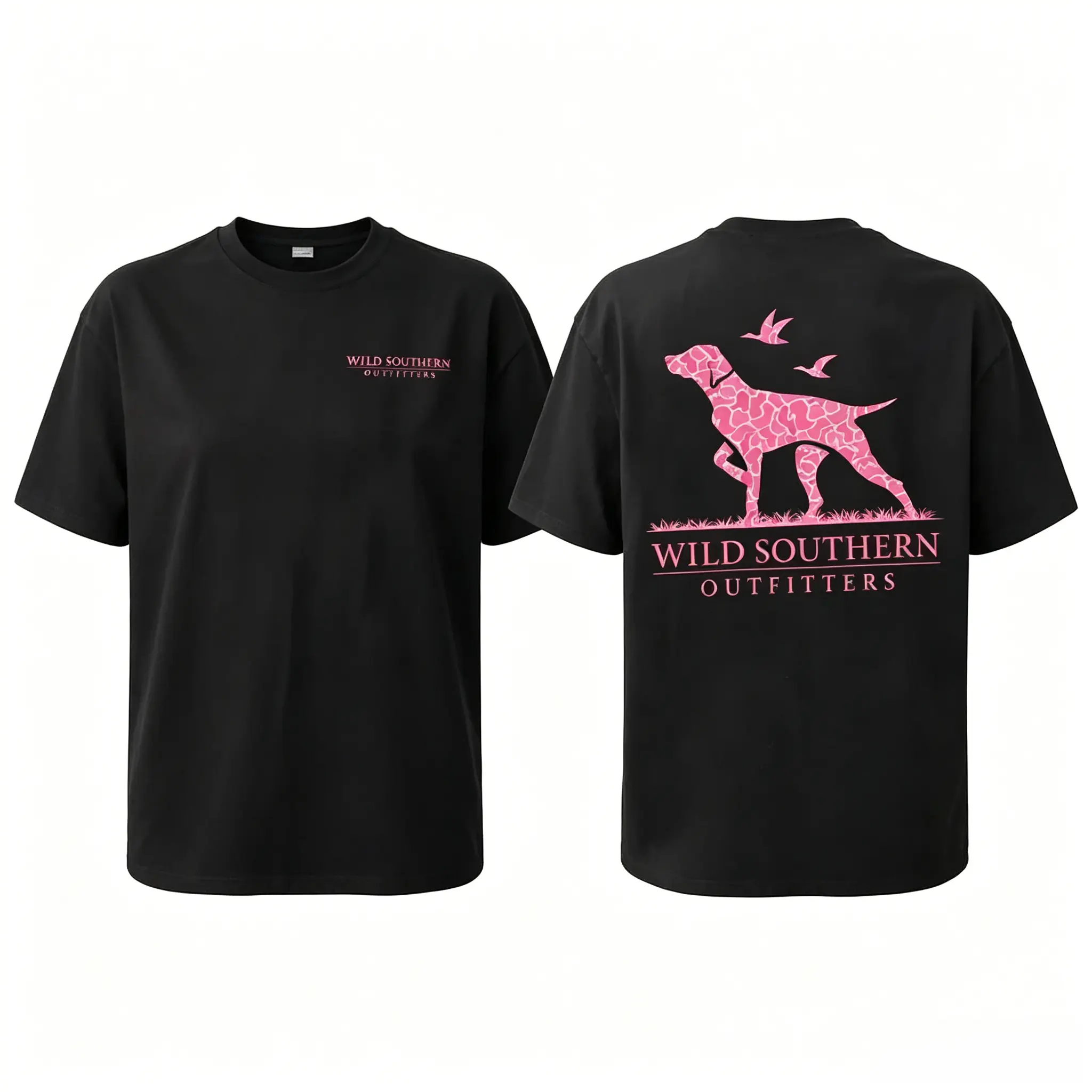 Pink Camo Hunting Dog Shirt, Wild Southern T-shirt, Simply Printed Graphic Shirt, Daily Casual Cotton Womenswear