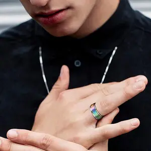 FaithHeart Stainless Steel Spinner Band Rings Triple Moon Rotatable Anxiety Ring