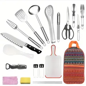 19-Piece Stainless Camping Cookware Set with Convenient Storage Bag Adrinfly