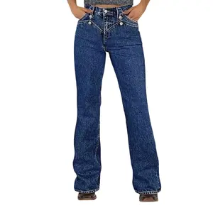 Flamingals Women's High-Rise Bootcut Jeans, Stretch Denim with Wash Button Decor Womenswear Bottoms 31.5" Inseam