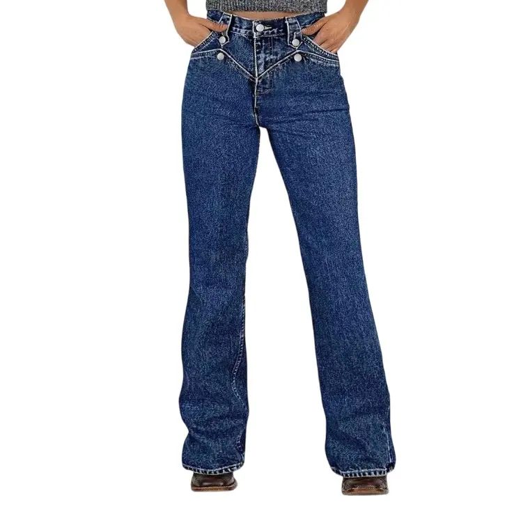 Flamingals Women's High-Rise Bootcut Jeans, Stretch Denim with Wash Button Decor Womenswear Bottoms 31.5" Inseam