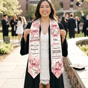 Personalized Pink Bow Graduation Stole for Class of 2026 Custom Social Work Stole Coquette Aesthetic Graduation Sash and Cap Set