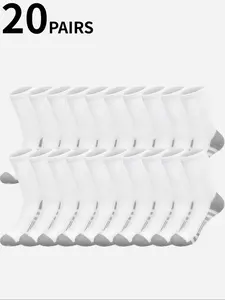 20 pairs of men's solid color round neck socks, breathable, comfortable, soft, casual and simple style men's socks, Sock Set, Breathable Fabric Socks