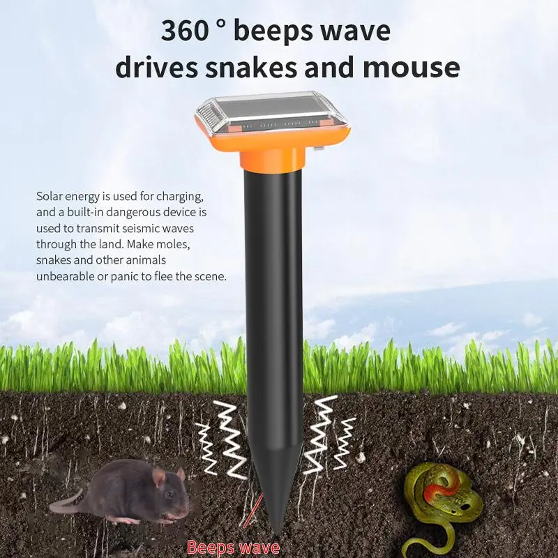 2/4 pack Solar Ultrasonic Animal Repeller IP66 Waterproof Beep Vibration Deterrent For Yard Garden Repel Cat Dog Bird Squirrel Gophers Voles Snakes Rodents  repellent mole supply control stake
