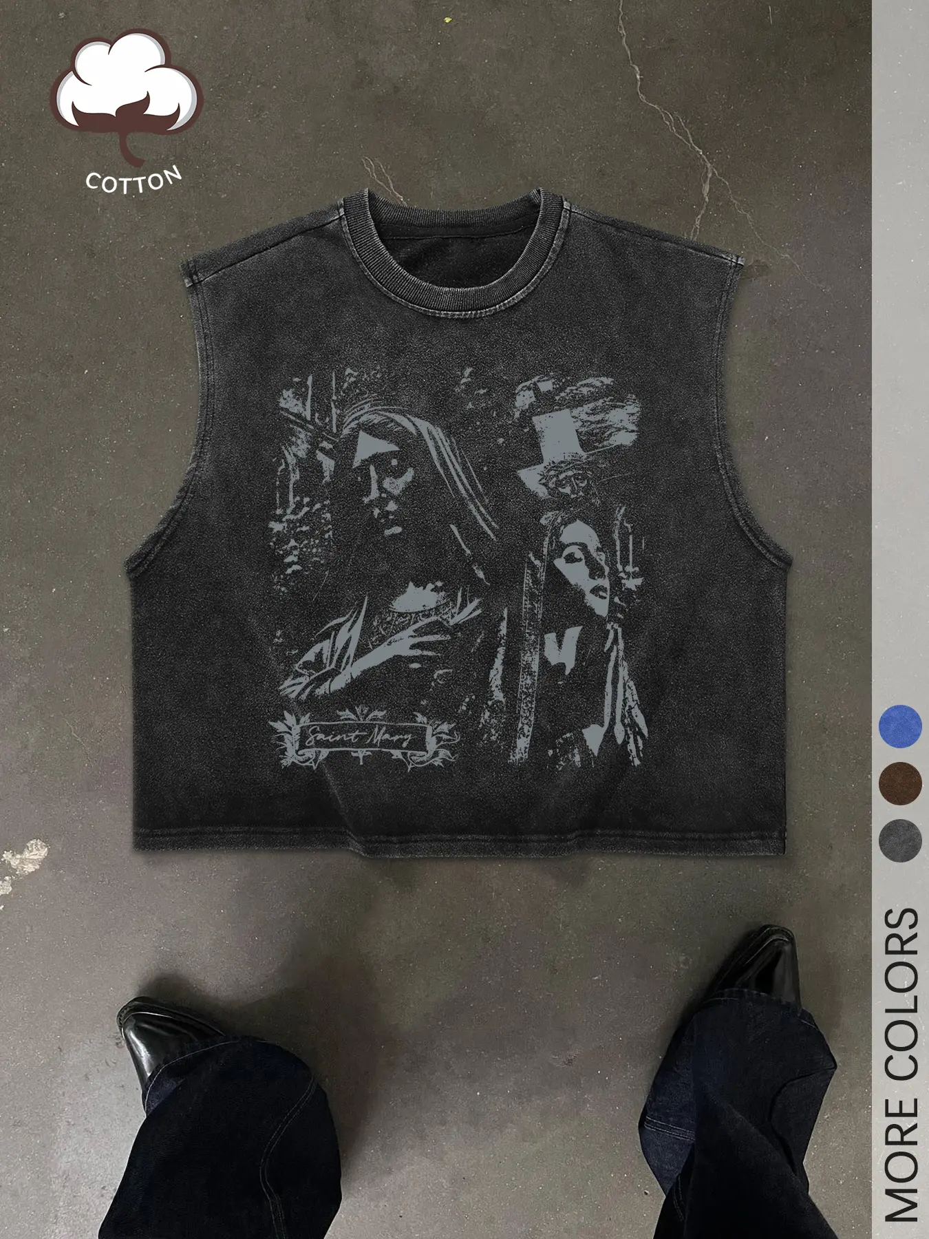 Men's Loose Fit Sleeveless Washed Vest Stylish Tank Top, Sporty Chic Casual Top for Summer, Tops for Going Out, Cropped Top for Daily Wear, Graphic Tank Top