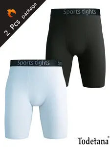 2 Pack Men’s Compression Workout Shorts, Quick-Dry Moisture-Wicking Athletic Gym Shorts with Bold Letter Print, High Stretch Running Shorts for Basketball, Boxing, Training & Fitness