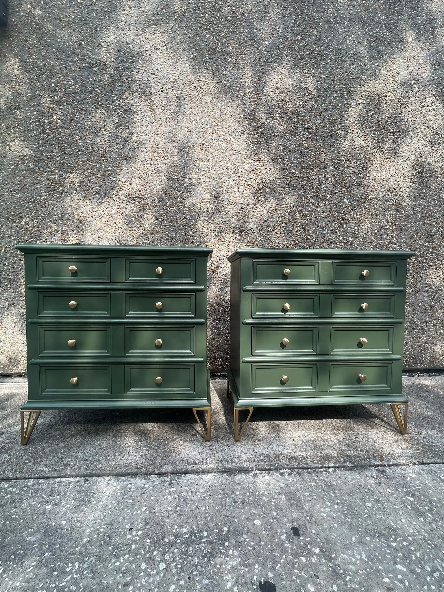 Updated Extra-Large Nightstand Pair by Lexington in soft olive green