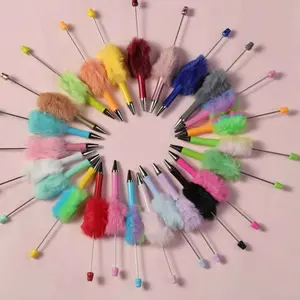 Set of 5-10-20 Plastic Beads DIY Craft Kit, Handmade Round Ball Pens, Colorful Faux Fur Design, Perfect for Crafting Projects, Diy Mix Beads