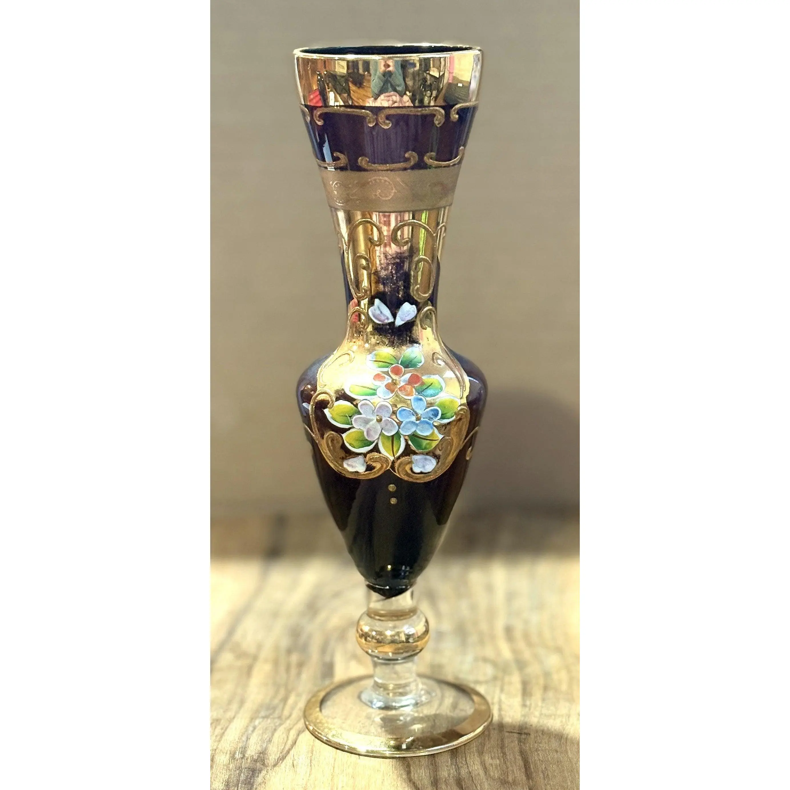 Vintage Glass Works Hand-Blown Burgundy Floral Vase - Antique Burgundy Floral Vase Hand-Blown Glass Works