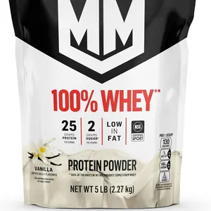 Muscle Milk 100% Whey Protein Powder, Vanilla, 5 Pound, 68 Servings, 25g Protein, 2g Sugar, Low in Fat, NSF Certified for Sport, Energizing Snack, Workout Recovery, Packaging May Vary