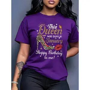 100% pure cotton, available in multiple colors, comfortable to wear, queen high heels print casual round neck women's short sleeve spring summer top