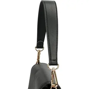 Flat Grain Leather Replacement Straps for Handbags Purse Straps Replacement Crossbody Gold Clasps Women Purse Making 14.17"(36CM) Long Black