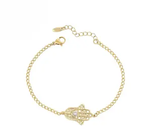 14K Gold Plated Hamsa Hand Bracelet with Crystal