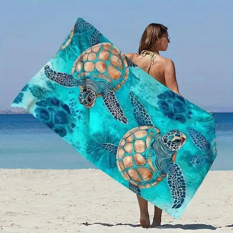 Sea Turtle Pattern Beach Towel, Design Beach Towel, Large Quick-Dry Polyester Fiber, Lightweight and Comfortable, Perfect for Sunbathing, Swimming, Surfing, Yoga, Quick Drying Towels