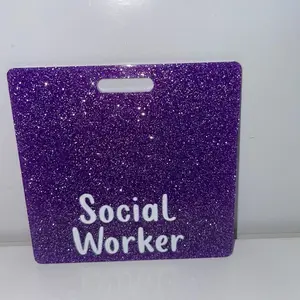 Social Worker Glitter Acrylic Badge Holder - Badge Buddy Job Identification Badge Holder