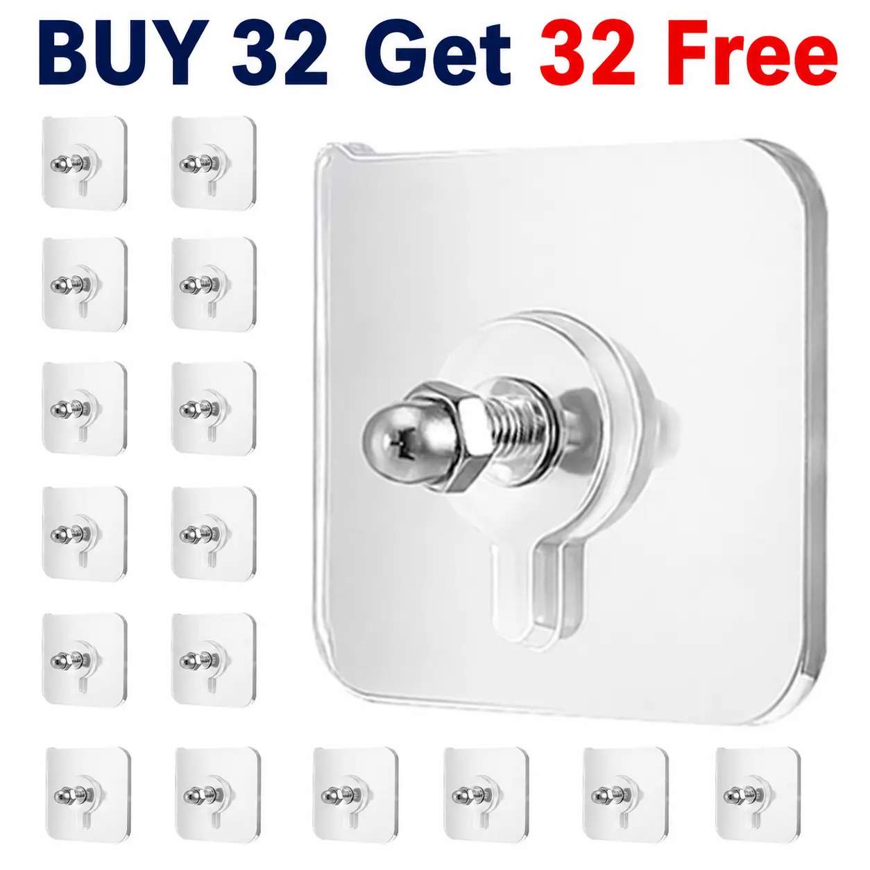 BUY 32 Get 32 Free 64-Piece No-Drill Screw Stickers Strong Adhesive No Nail Wall Hooks for Hanging Pictures Without Nails