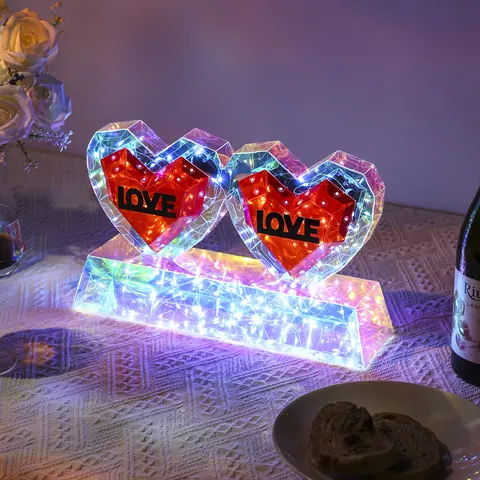 Red Heart Plastic LED Party Lights - USB-DC Power Supply, Glow-in-the-Dark Mood Lighting, Festive V-Day Glow Indoor Home Decor Ornaments, Artistic Novelty Lights, Elegant Gift Box for Proposal, Ideal Gift for Her, 7-Day No-Reason Returns