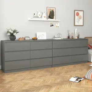 Spaco Gray Modern 6-Drawer Dresser for Bedroom - Wide Wood Storage Chest with Deep Drawers, Large Bedroom Organizer Furniture for Closet, Tall Dresser with Smooth Gliding Drawers