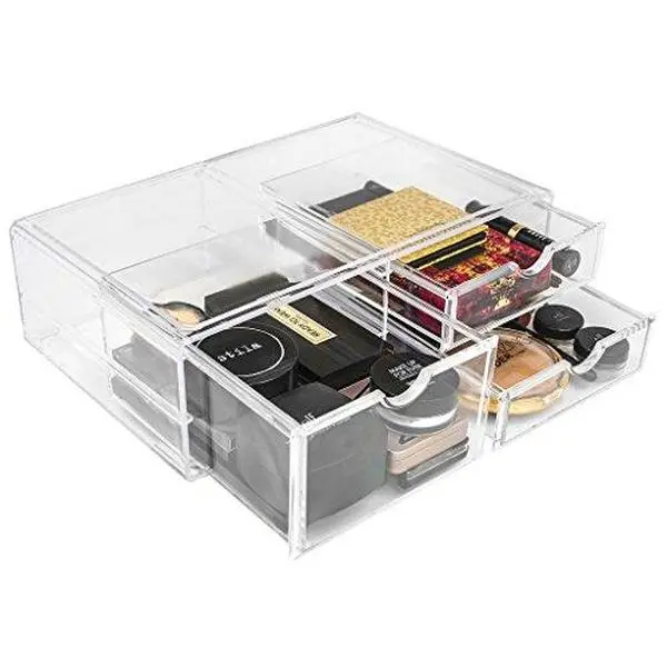 Sorbus Large XL Stackable Classic Rectangle Acrylic Transparent Eco-Friendly 3-Drawer Makeup Organizer Box - Multifunctional Storage Bin with 3 Scoop Handles, Box-Style Cosmetic Organisers for Beauty Enthusiasts, Home Supplies