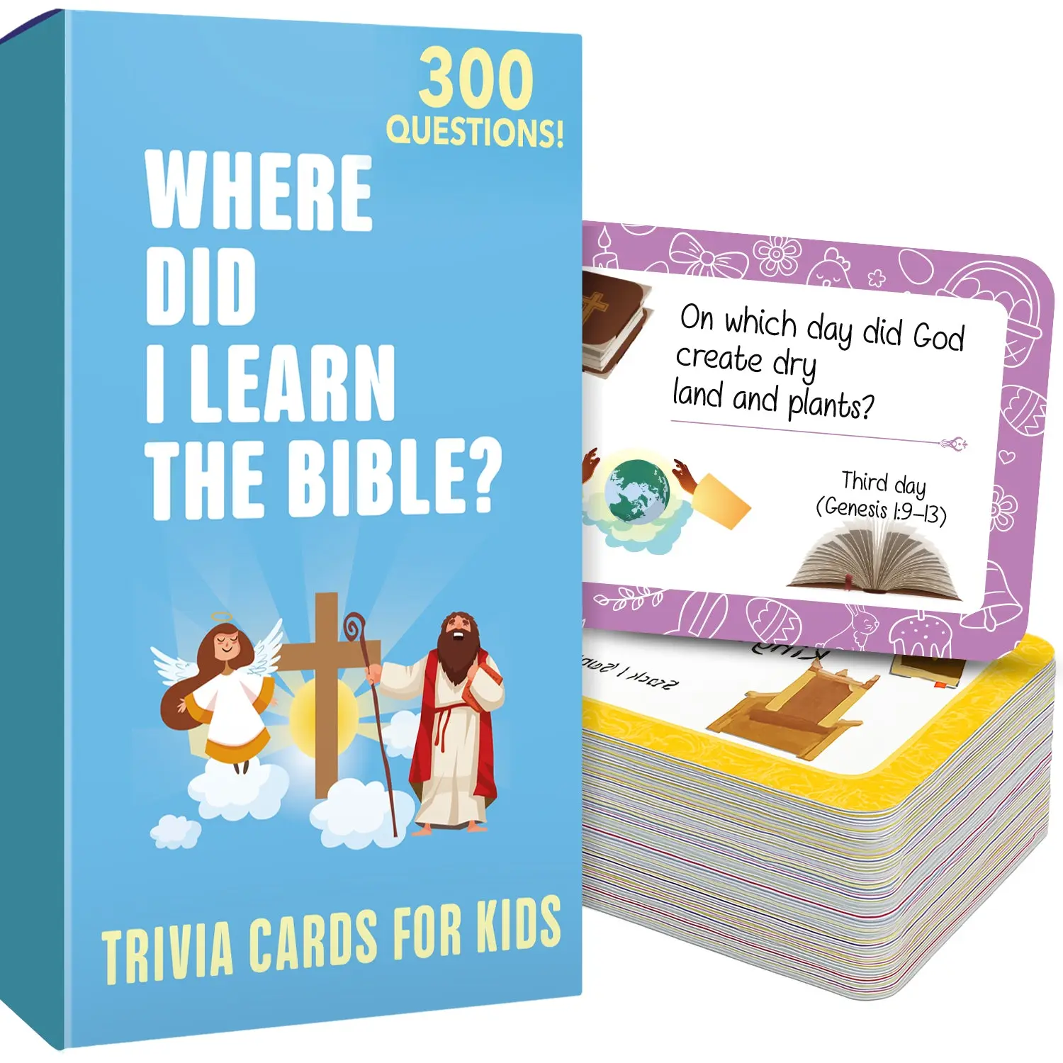 QUOKKA Bible Trivia Card Game - 300 Engaging Questions for Family Bible Learning, Encourages Children Development, Ideal for Sunday School, Homeschool