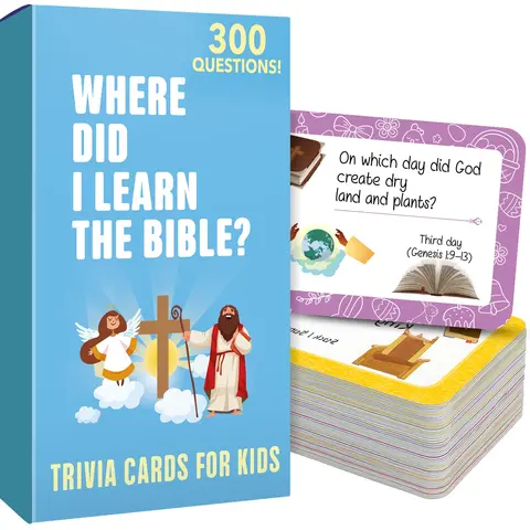 QUOKKA Bible Trivia Portable Card Game Set - 300 Engaging Questions, Encourages Bible Learning, Memory Boost, Children Development Tool for Ages 6+, Classmates & Church Groups, Interactive, 6 Years Above
