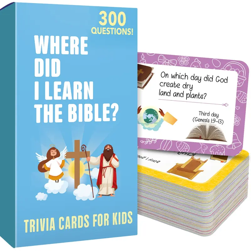 QUOKKA Bible Trivia Portable Card Game Set - 300 Engaging Questions, Encourages Bible Learning, Memory Boost, Children Development Tool for Ages 6+, Classmates & Church Groups, Interactive, 6 Years Above