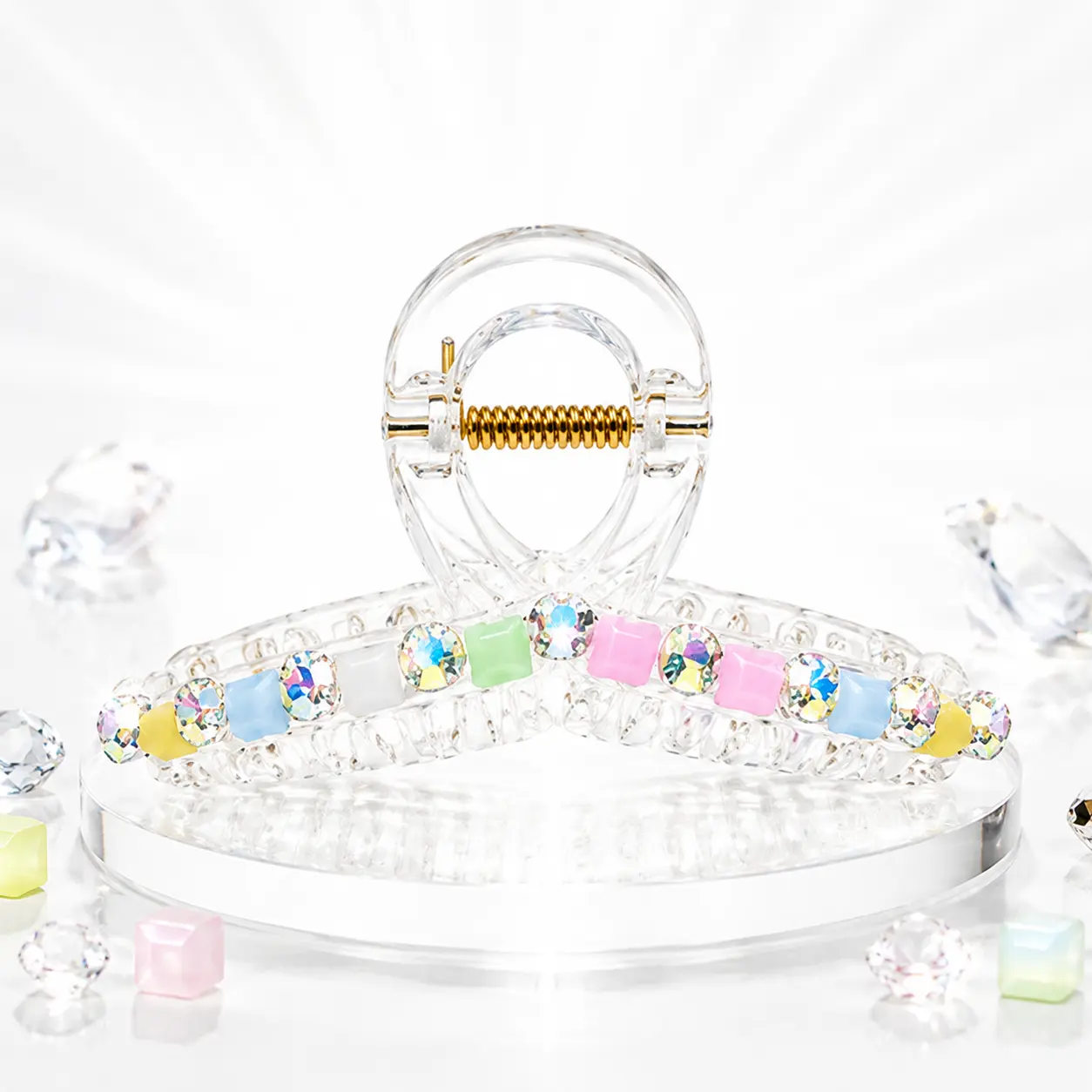 Women's Cute Transparent Acrylic 1-Hand Clip Crystal Micro Clips Hair Claws, Strong-Hold Non-Slip Fashion Hair Accessory for Girls