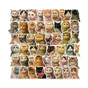 Cartoon Cat Pattern Sticker, 50pcs/set Cute Animal Decorative Sticker, DIY Decals for Water Bottle, Laptop, Phone Case, Scrapbooking, Journal Making