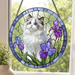 Personalized Pet Photo Suncatcher Custom Cat Dog Portrait Window Hanging Decor Stained Glass Style Acrylic Ornament Spring Home Decor Room Decor Gift For Pet Lovers Gift For Cat Mom Gift For Dog Mom Pet Memorial Gift whimsical