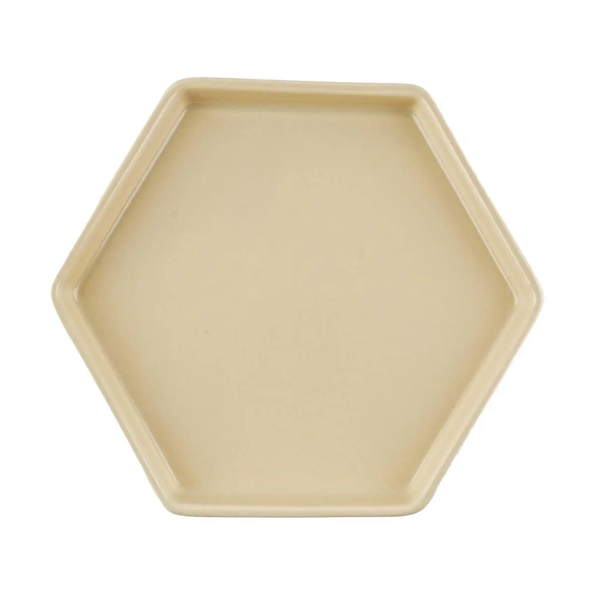 SSUEIM Mariebel Korean Ceramic Hexagon Plate - Beige 7.3" Dessert Cake Snack Dish