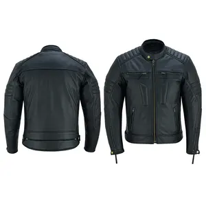 Men's Motorbike Premium Quality Leather Jacket Distress Zip Up Motorcycle Protection Jackets Clothing Menswear