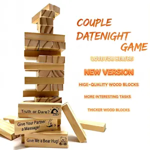 Couple's Wooden Stacking Game – 48 Blocks for Date Night, Perfect for Valentines, Newlyweds & Married Couples"