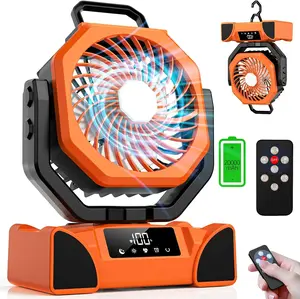 20000mAh Rechargeable Touch Control LED Camping Fan - Portable USB Charging Fan with Built-in Light, 5-Speed Adjustable, Remote Control, 270° Wind Direction & 360° Rotating Hook - Multi-Use Outdoor Fan for Tent, Fishing, Hiking, Beach, Desk & Travel